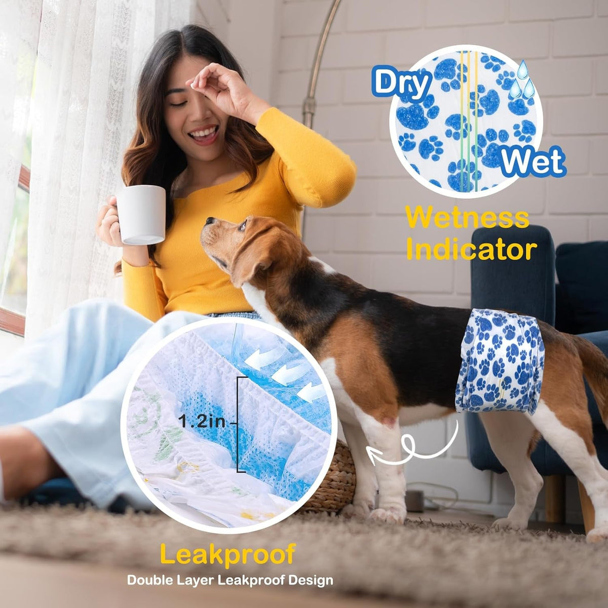 Male Dog Diapers 60 Count Disposable Belly Bands Leakproof Absorbent