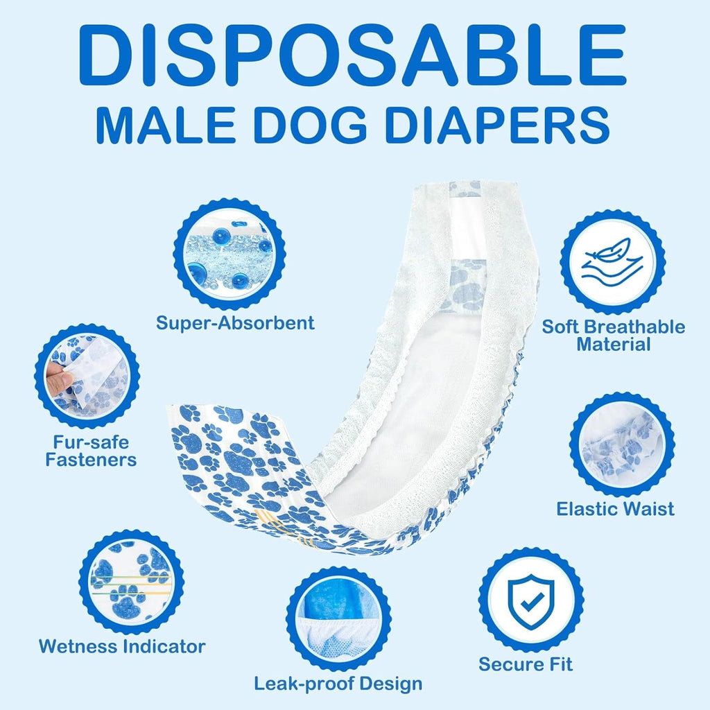 Male Dog Diapers 60 Count Disposable Belly Bands Leakproof Absorbent